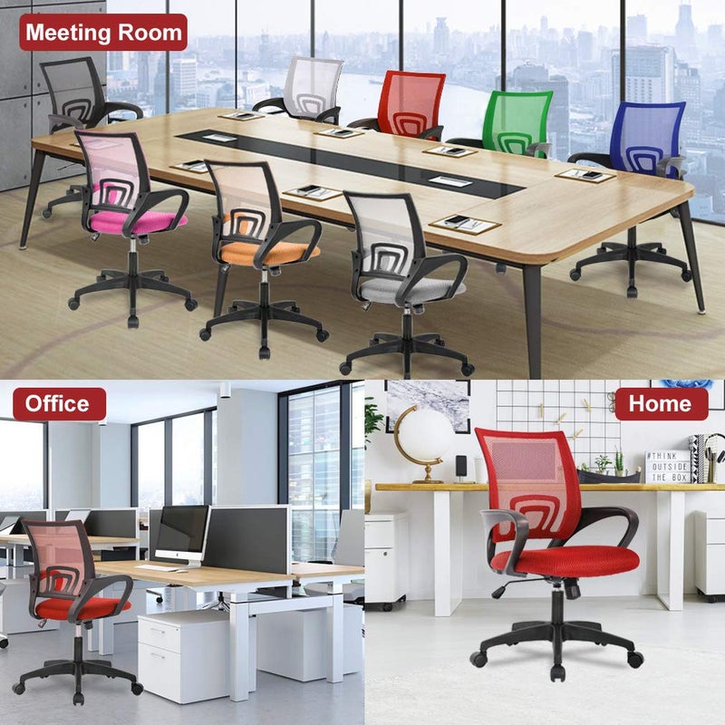 BestOffice | Ergonomic Office Chair | Mid-Back Swivel Desk Chair | Breathable Backrest & Lumbar Support | Adjustable Height | Sponge Seat | Rolling Wheels | Red | for Adults & Women - Image 4
